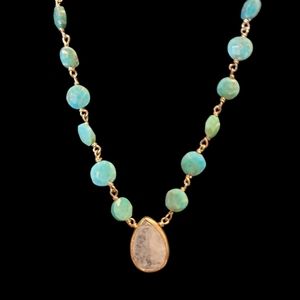 NEW Ellie Rae Ara 14k Gold Plate / Dendrite Opal / Turquoise Coin / Moonstone